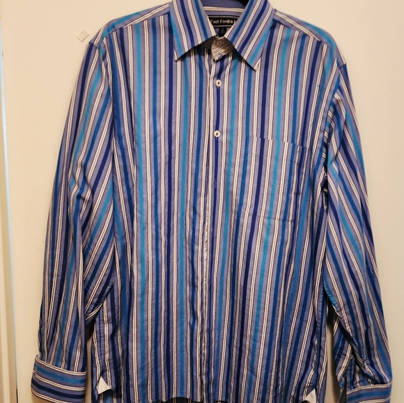 Paul Fredrick Multi-Blue Striped Shirt - Picture 1 of 5